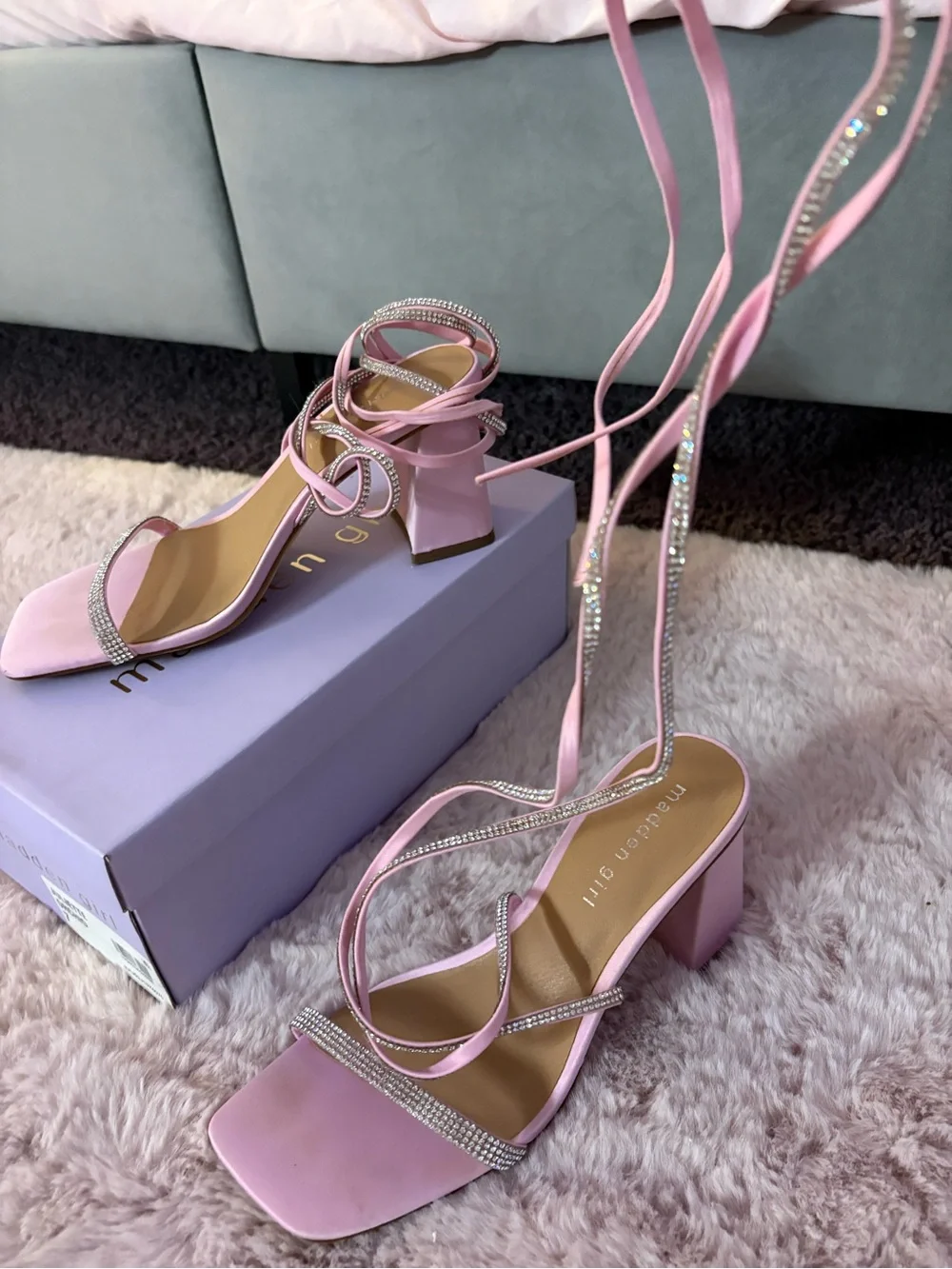 Madden Girl Orchid Pink Rhinestone Strappy Heels